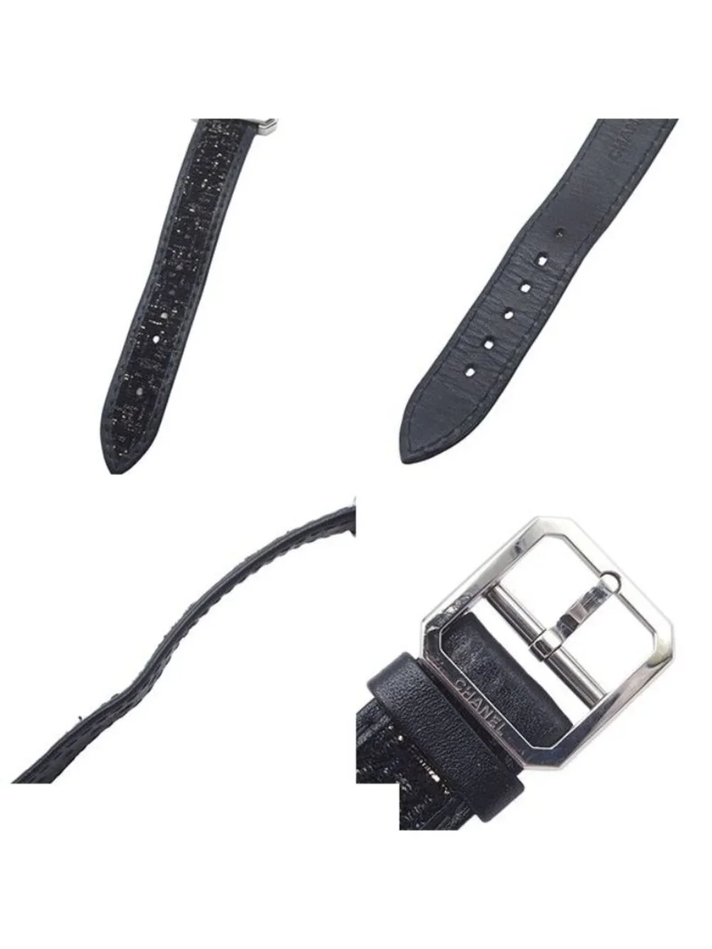 Chanel Boyfriend Black SS Tweed Leather Watch Quartz